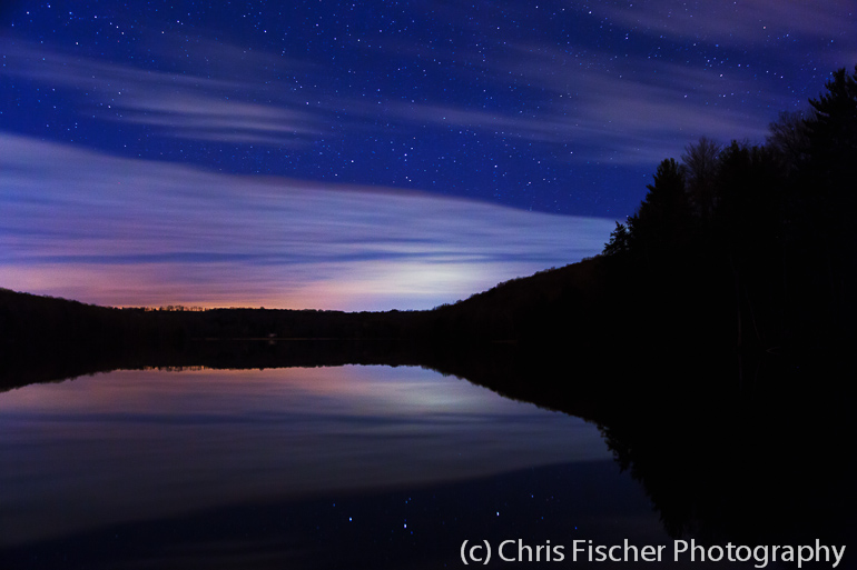 Northern Lights on the horizon from Lackawanna State Park around 1am on April 14, 2013.
